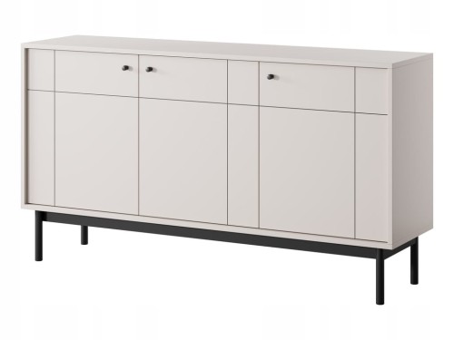 Przejdź do produktu Komoda trzydrzwiowa OLMA 154 cm z szufladami Kaszmir / Czarny stelaż styl japandi