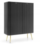 Komoda 2D Wysoka FROZEN 100 x 130 x 39cm frezowany front CZARNY/ ZŁOTE NOGI