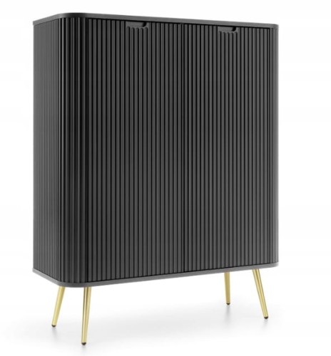 Przejdź do produktu Komoda 2D Wysoka FROZEN 100 x 130 x 39cm frezowany front CZARNY/ ZŁOTE NOGI