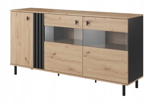 Przejdź do produktu Komoda 2D 3 szuflady PABLO 165 cm meble do salonu, dąb artisan + antracyt