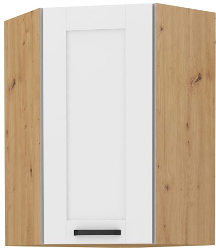 Przejdź do produktu Szafka górna narożna 60 x 60 cm LILA GN-90 1F (45°) BIAŁY MAT / DĄB ARTISAN