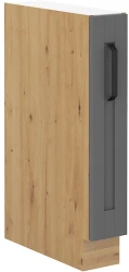 Szafka dolna 15 cm LILA 15 D CARGO BB wysuwana z koszem CIEMNOSZARY MAT / DĄB ARTISAN