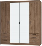 Pojemna Szafa Czterodrzwiowa KLEO lustro + 6 szuflad Garderoba DĄB LEFKAS
