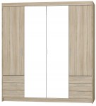 Pojemna Szafa Czterodrzwiowa KLEO lustro + 6 szuflad Garderoba DĄB SONOMA