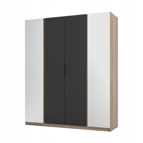 Przejdź do produktu Szafa Czterodrzwiowa IGA 200 cm drzwi uchylne + lustra, czarny / dąb evoke