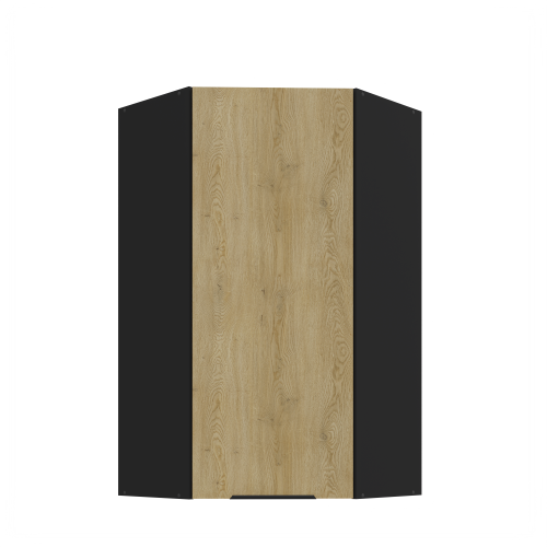 Przejdź do produktu Szafka górna narożna 60 x 60 cm LUME GN-108 1F (45°) DĄB CREMONA / CZARNY