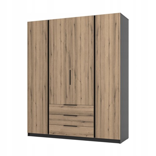 Przejdź do produktu Pojemna Szafa Czterodrzwiowa IGA 200 cm dąb evoke + czarny, trzy szuflady