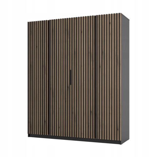 Przejdź do produktu Szafa uchylna Czterodrzwiowa IGA 200 cm kolor czarny / dąb evoke + lamele