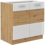 Szafka dolna VICTORIA 80 D 2F BB DĄB ARTISAN / BIAŁY POŁYSK