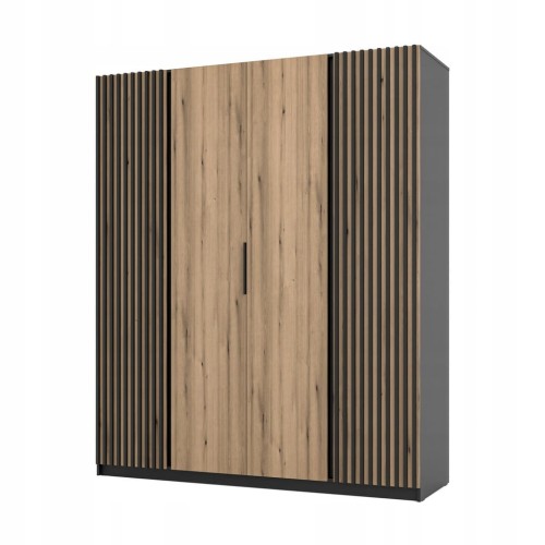 Przejdź do produktu Szafa Czterodrzwiowa do sypialni IGA 200 cm dąb evoke / czarny lamele