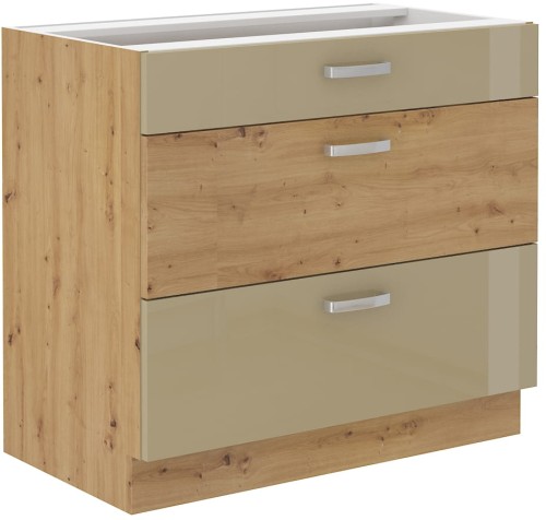 Przejdź do produktu Szafka dolna VICTORIA 80 D 3S PREMIUM BOX DĄB ARTISAN / CAPPUCCINO POŁYSK