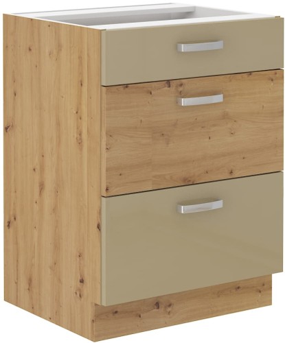 Przejdź do produktu Szafka dolna VICTORIA 60 D 3S PREMIUM BOX DĄB ARTISAN / CAPPUCCINO POŁYSK