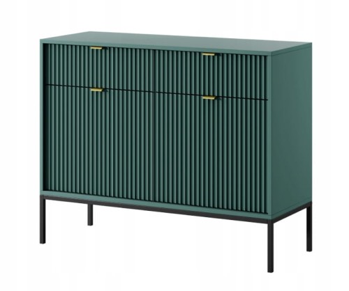 Przejdź do produktu Komoda 2D 2S ZANZI 104 x 83 x 39 cm do salonu, lamele ZIELONY/CZARNY STELAŻ