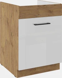 Szafka dolna SARA 60 ZL 1S BB PREMIUM BOX zabudowa pod zlew BIAŁY POŁYSK / DĄB LANCELOT