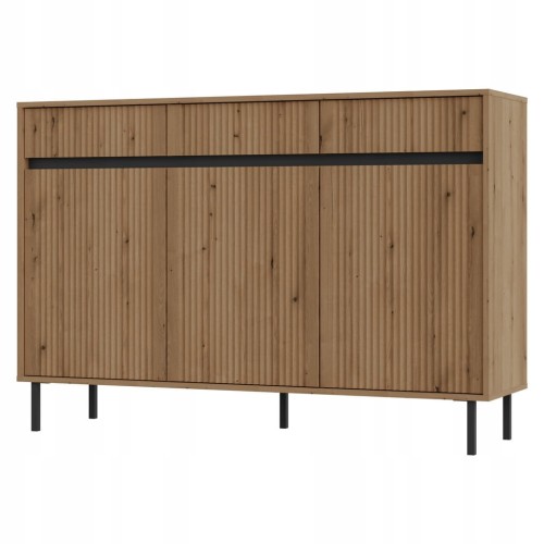 Przejdź do produktu Komoda 3D 3S ANKARA 150 x 40 x 100 cm, ryflowane fronty lamele, DĄB EVOKE