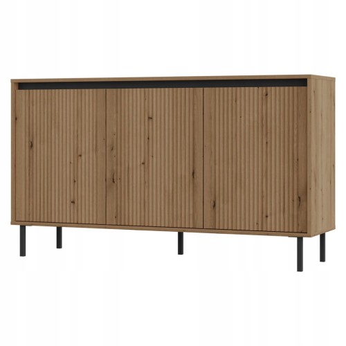 Przejdź do produktu Komoda trzydrzwiowa Ankara 150 cm ryflowane fronty Dąb Evoke