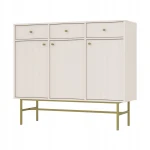 Komoda 3D 3 Szuflady SYDNEY3 - 125 x 108 x 41 PIASKOWY BEŻ, Złote akcenty