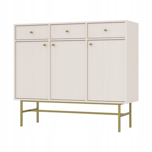 Przejdź do produktu Komoda 3D 3 Szuflady SYDNEY3 - 125 x 108 x 41 PIASKOWY BEŻ, Złote akcenty