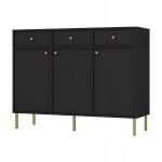 Komoda 3D 3 Szuflady SYDNEY2 - 125 x 95 x 41 CZARNY GRAFIT, Złote akcenty
