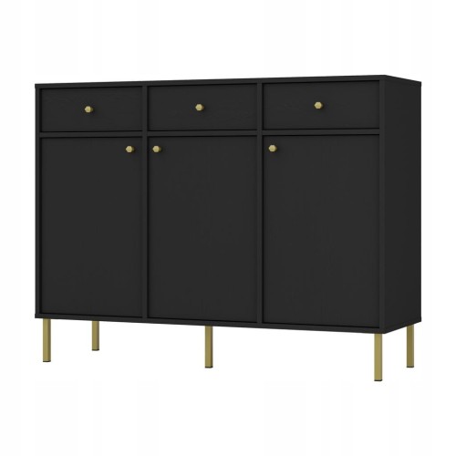Przejdź do produktu Komoda 3D 3 Szuflady SYDNEY2 - 125 x 95 x 41 CZARNY GRAFIT, Złote akcenty