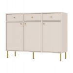 Komoda 3D 3 Szuflady SYDNEY2 - 125 x 95 x 41 PIASKOWY BEŻ, Złote akcenty