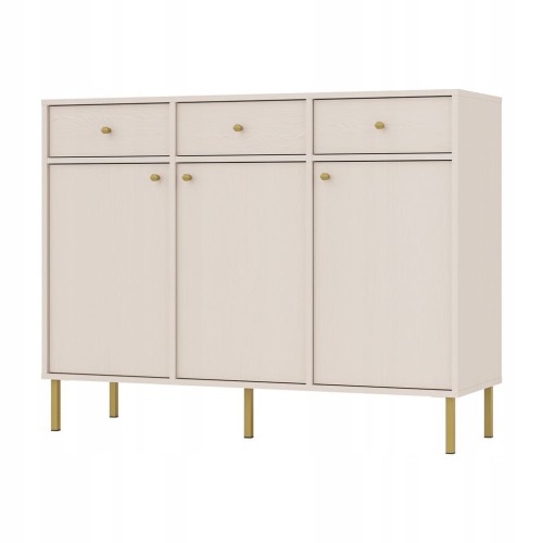 Przejdź do produktu Komoda 3D 3 Szuflady SYDNEY2 - 125 x 95 x 41 PIASKOWY BEŻ, Złote akcenty