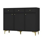 Komoda 3D 3 Szuflady SYDNEY1 - 125 x 94 x 41 CZARNY GRAFIT, Złote akcenty