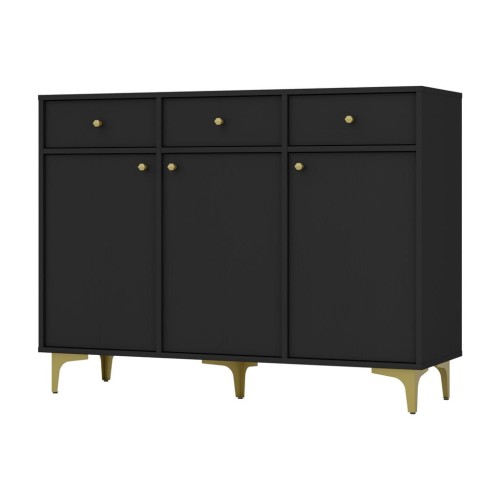 Przejdź do produktu Komoda 3D 3 Szuflady SYDNEY1 - 125 x 94 x 41 CZARNY GRAFIT, Złote akcenty