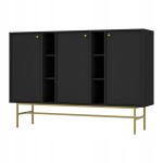 Komoda 3D z półkami SYDNEY3 - 158 x 108 x 41 CZARNY GRAFIT, Złote akcenty