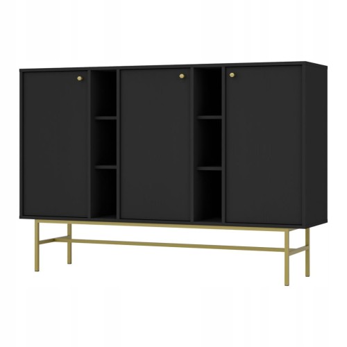 Przejdź do produktu Komoda 3D z półkami SYDNEY3 - 158 x 108 x 41 CZARNY GRAFIT, Złote akcenty