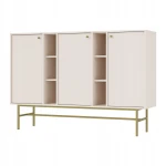 Komoda 3D z półkami SYDNEY3 - 158 x 108 x 41 PIASKOWY BEŻ, Złote akcenty