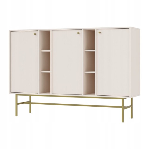 Przejdź do produktu Komoda 3D z półkami SYDNEY3 - 158 x 108 x 41 PIASKOWY BEŻ, Złote akcenty