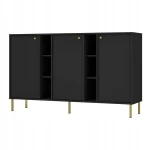 Komoda 3D z półkami SYDNEY2 - 158 x 95 x 41 CZARNY GRAFIT, Złote akcenty