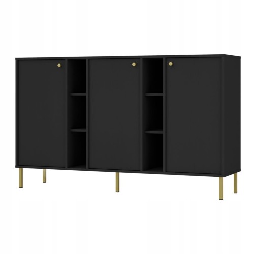 Przejdź do produktu Komoda 3D z półkami SYDNEY2 - 158 x 95 x 41 CZARNY GRAFIT, Złote akcenty