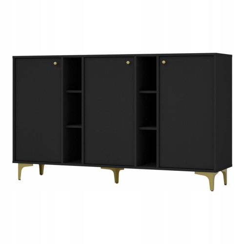 Przejdź do produktu Komoda 3D z półkami SYDNEY1 - 158 x 94 x 41 CZARNY GRAFIT, Złote akcenty