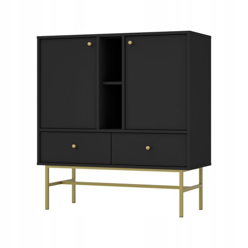 Przejdź do produktu Komoda 2D 2 Szuflady SYDNEY3 - 100 x 108 x 41 CZARNY GRAFIT, Złote akcenty