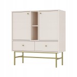 Komoda 2D 2 Szuflady SYDNEY3 - 100 x 108 x 41 PIASKOWY BEŻ, Złote akcenty