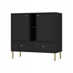 Komoda 2D 2 Szuflady SYDNEY2 - 100 x 95 x 41 CZARNY GRAFIT, Złote akcenty