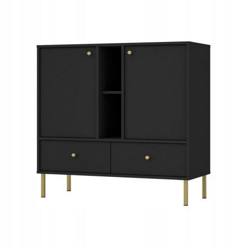 Przejdź do produktu Komoda 2D 2 Szuflady SYDNEY2 - 100 x 95 x 41 CZARNY GRAFIT, Złote akcenty