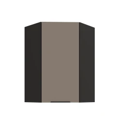 Szafka górna narożna 60 x 60 cm CALIA GN-90 1F (45°) SANDGRAU / CZARNY z powłoką ANTI FINGERPRINT