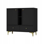 Komoda 2D 2 Szuflady SYDNEY1 - 100 x 94 x 41 CZARNY GRAFIT, Złote akcenty