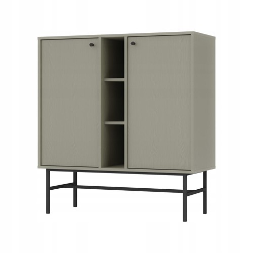 Przejdź do produktu Komoda 2D z półkami SYDNEY3 - 100 x 108 x 41 EUCALIPTUS, Czarne akcenty