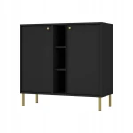 Komoda 2D z półkami SYDNEY2 - 100 x 95 x 41 CZARNY GRAFIT, Złote akcenty