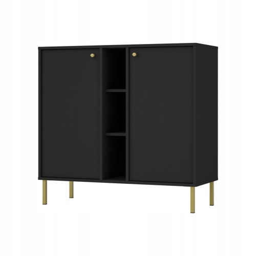 Przejdź do produktu Komoda 2D z półkami SYDNEY2 - 100 x 95 x 41 CZARNY GRAFIT, Złote akcenty