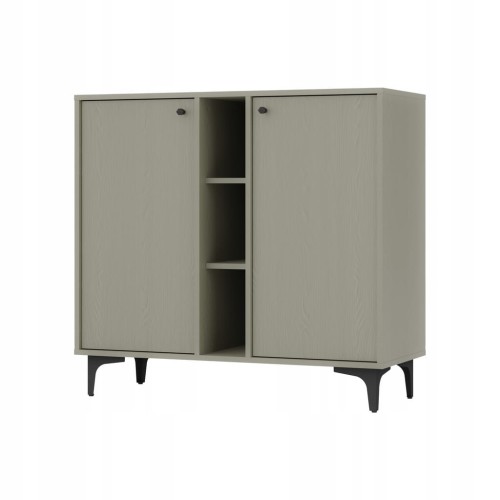 Przejdź do produktu Komoda 2D z półkami SYDNEY1 - 100 x 94 x 41 EUCALIPTUS, Czarne akcenty