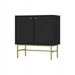 Komoda Dwudrzwiowa SYDNEY3, 84 x 87 x 41 CZARNY GRAFIT, Złoty uchwyt i noga