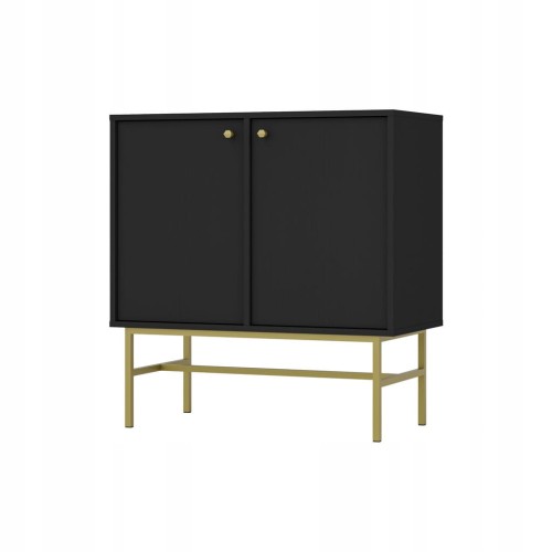 Przejdź do produktu Komoda Dwudrzwiowa SYDNEY3, 84 x 87 x 41 CZARNY GRAFIT, Złoty uchwyt i noga