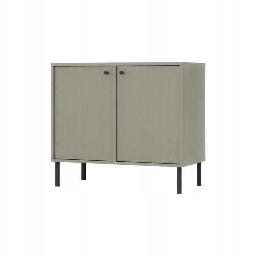 Przejdź do produktu Komoda Dwudrzwiowa SYDNEY2, 84 x 74 x 41 EUCALIPTUS, Czarne uchwyty i nogi