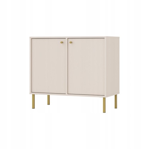 Przejdź do produktu Komoda Dwudrzwiowa SYDNEY2, 84 x 74 x 41 PIASKOWY BEŻ, Złote uchwyty i nogi