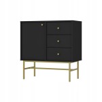 Komoda 1D 3 Szuflady SYDNEY3 - 84 x 87 x 41 CZARNY GRAFIT + Złote akcenty